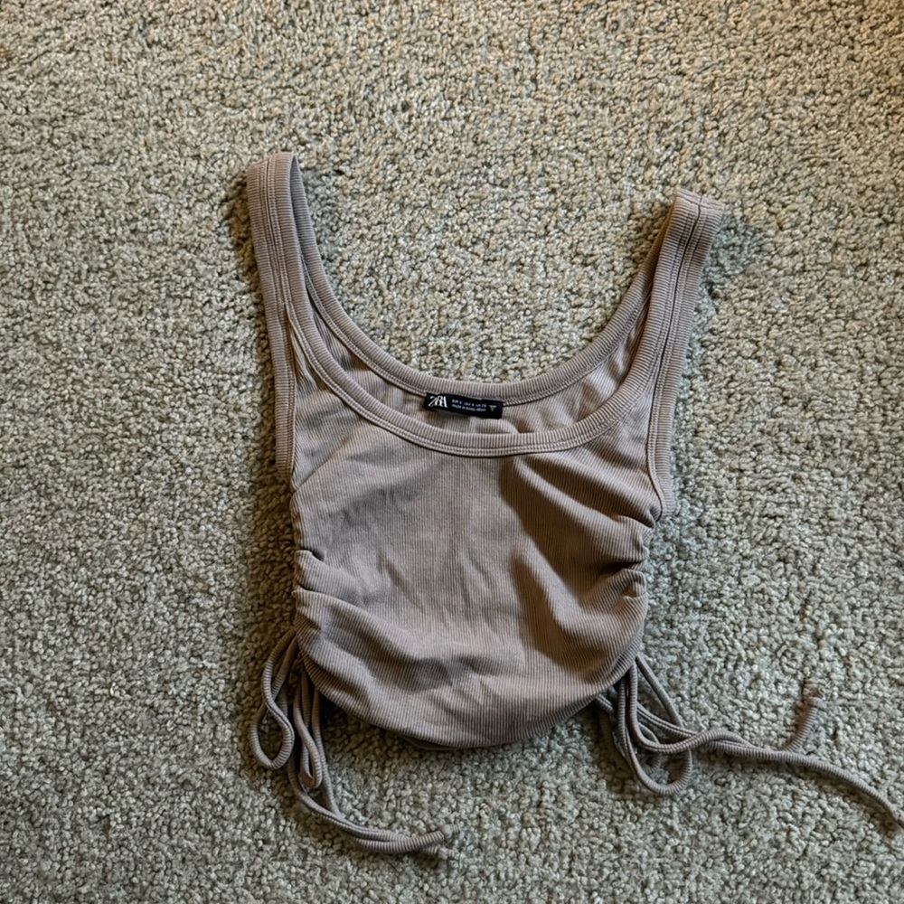 Tan/beige Zara crop tank with ties on the side